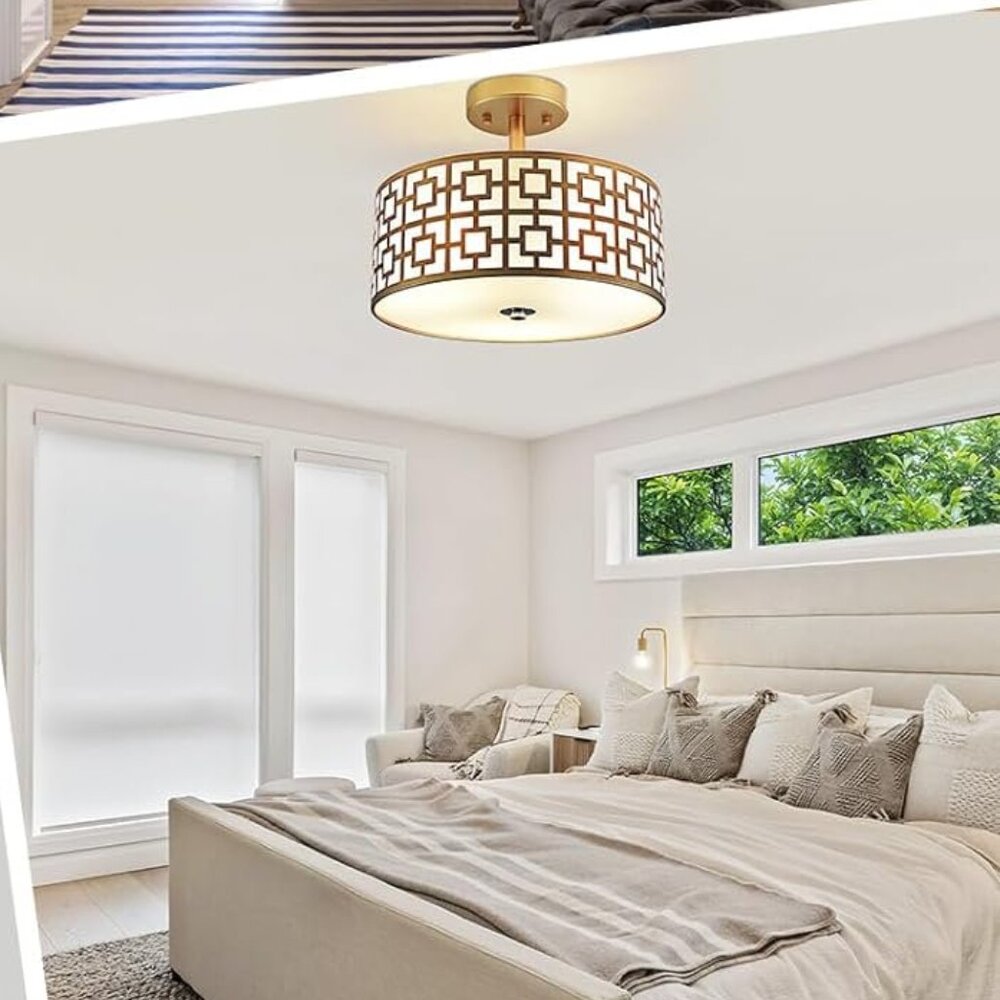 Depuley 12.6" Modern Semi Flush Mount Ceiling Light | 3-Light Drum Fixture | NIB - Picture 2 of 5